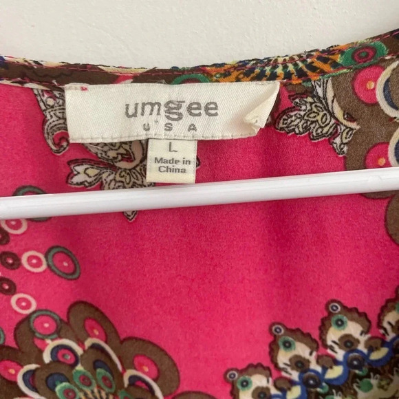 Umgee Hippie chic pink floral  Artsy Boho Tunic festival lightweight L - Picture 3 of 6